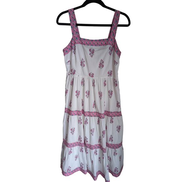 J. Crew Block-print square neck tiered midi dress size 4 - Picture 3 of 7